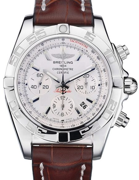 Swiss Breitling Certifie Stainless Steel Bezel Brown Croco Leather Bracelet White Dial 80285
