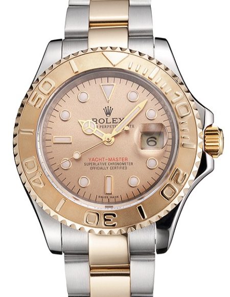 Swiss Rolex Yacht-Master Champagne Dial Gold Bezel Stainless Steel Case Two Tone Bracelet