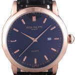 Patek Philipe Calatrava Roze Gold Polished Bezel Black Leather Bracelet 801432