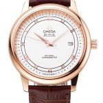 Omega De Ville Prestige White Dial Rose Gold Case Brown Leather Strap