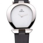 Omega Ladies Watch White Dial Stainless Steel Case Black Leather Strap  622818