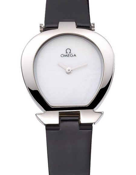 Omega Ladies Watch White Dial Stainless Steel Case Black Leather Strap  622818