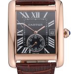 Cartier Tank MC Black Dial Gold Case Brown Leather Strap  622582