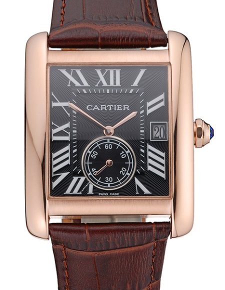 Cartier Tank MC Black Dial Gold Case Brown Leather Strap  622582
