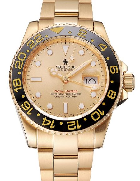 Swiss Rolex GMT Master II Gold Dial Black Bezel Gold Case And Bracelet 1453749
