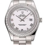 Swiss Rolex Day-Date White Dial Diamond Case Stainless Steel Bracelet 1453967