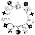 Louis Vuitton Replica Black Enameled Classic LV Monogram Silver Charm Bracelet 2165-81