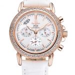 Omega Speedmaster Chronograph White Dial Gold Diamond Case White Leather Bracelet  622455