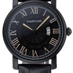 Cartier Rotonde Black Dial Black Case Black Leather Bracelet  1454218