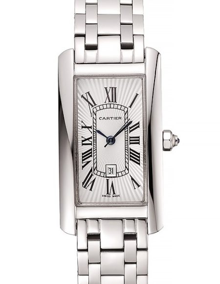 Cartier Tank Americaine 21mm White Dial Stainless Steel Case And Bracelet