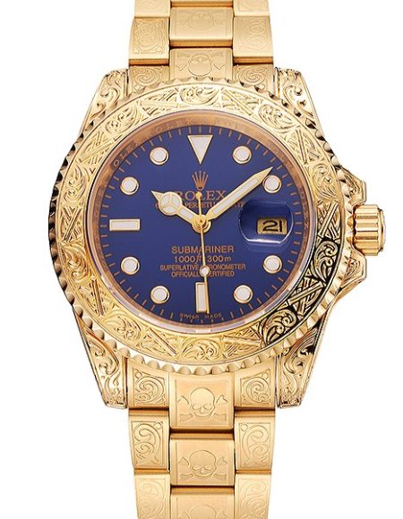 Swiss Rolex Submariner Skull Limited Edition Blue Dial Gold Case And Bracelet 1454089