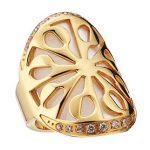 Bvlgari Replica Crystal Encrusted Mother Of Pearl Based Floral Carved Gold Ring