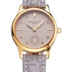 Patek Philippe Calatrava Gray Dial Diamond Markings Gold Case Gray Leather Strap