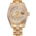 Swiss Rolex DayJust Diamond Pave Gold Dial Gold Diamond Bracelet 1453953