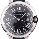 Cartier Ballon Bleu 38mm Black Dial Stainless Steel Case Black Leather Bracelet
