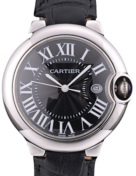 Cartier Ballon Bleu 38mm Black Dial Stainless Steel Case Black Leather Bracelet
