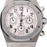 Swiss Audemars Piguet Royal Oak Chronograph White Dial Stainless Steel Case Brown Leather Strap  622864