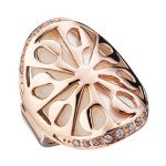 Bvlgari Replica Crystal Encrusted Mother Of Pearl Based Floral Carved Rose Gold Ring