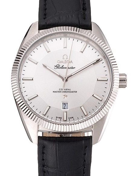 Omega Globemaster Silver Dial Stainless Steel Case Black Leather Strap