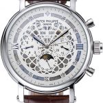 Patek Philippe Grand Complications Annual Calendar White Dial Diamond Numerals Brown Leather Bracelet  1454234