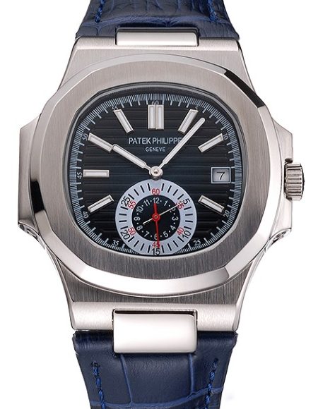 Patek Philippe Nautilus Blue Dial Stainless Steel Case Blue Leather Strap