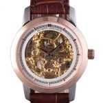 Vacheron Constantin White Skeleton  Watch with Rose Gold Bezel and Brown Leather Strap  621539