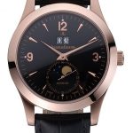 Jaeger LeCoultre Master Black Dial Black Leather Band Stainless Steel Bezel  622081