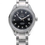 Omega Seamaster Aqua Terra Black Dial Diamond Case Stainless Steel Bracelet  622449