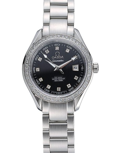 Omega Seamaster Aqua Terra Black Dial Diamond Case Stainless Steel Bracelet  622449