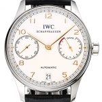 Swiss IWC Portuguese White Dial Gold Numerals Silver Case Black Leather Bracelet 1453908