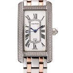 Cartier Tank Americaine White Dial Diamond Bezel Stainless Steel Case Two Tone Bracelet 1453778