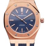 Swiss Audemars Piguet Royal Oak Blue Dial Gold Case Blue Leather Strap