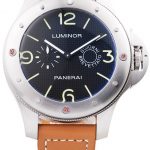 Panerai Luminor Brushed Stainless Steel Case Blue Dial Brown Leather Strap