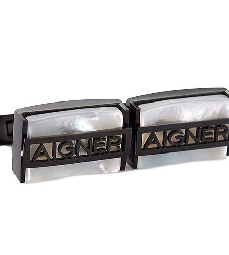 Aigner Logo Business Black Cufflinks 700632