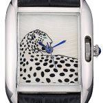 Cartier Tank Anglaise White Tiger Dial Stainless Steel Case Black Leather Bracelet