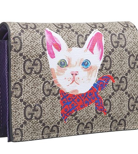Gucci GG Supreme Purple Card Holder With Cat Print And Purple Trim 18927222