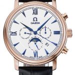 Omega De Ville Moonphase White Dial Rose Gold Case Black Leather Bracelet  1454227