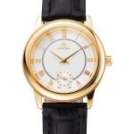 Omega De Ville Prestige Small Seconds White Dial Gold Case Black Leather Strap