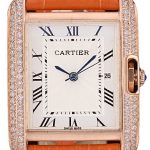 Cartier Tank Anglaise 30mm White Dial Diamonds Gold Case Orange Leather Bracelet