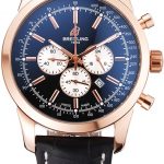 Breitling Transocean Black Dial Black Leather Strap Rose Gold Bezel 98204