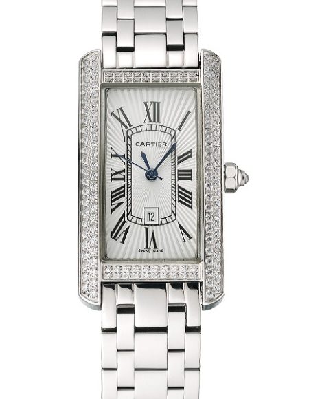 Cartier Tank Americaine White Dial Diamond Bezel Stainless Steel Case And Bracelet 1453777