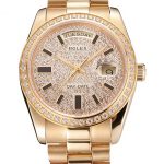 Swiss Rolex Day Date Diamond Pave Dial And Bezel Gold Case And Bracelet