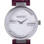 Gucci Interlocking Silver Bezel with Purple Leather Band  621516