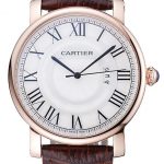 Cartier Rotonde White Dial Gold Case Brown Leather Bracelet 1454221