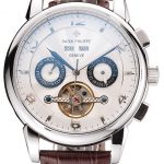 Patek Philippe Classic Tourbillon Power Reserve Black And White Dial Stainless Steel Case Brown Leather Strap