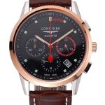 Longines Column Wheel Black Dial Two Tone Case Brown Leather Strap