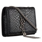 Saint Laurent Kate Monogram Tassel Python Leather Silver Hardware Black Mini Bag 18926851