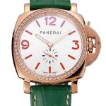 Panerai Radiomir White Dial Diamond Bezel Rose Gold Case Green Leather Strap 1453803