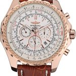 Breitling Bentley Motors Speed Gold Case White Dial Brown Leather Bracelet 622233