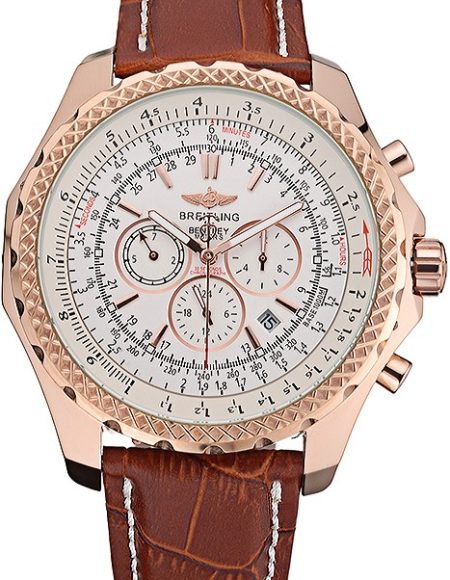 Breitling Bentley Motors Speed Gold Case White Dial Brown Leather Bracelet 622233